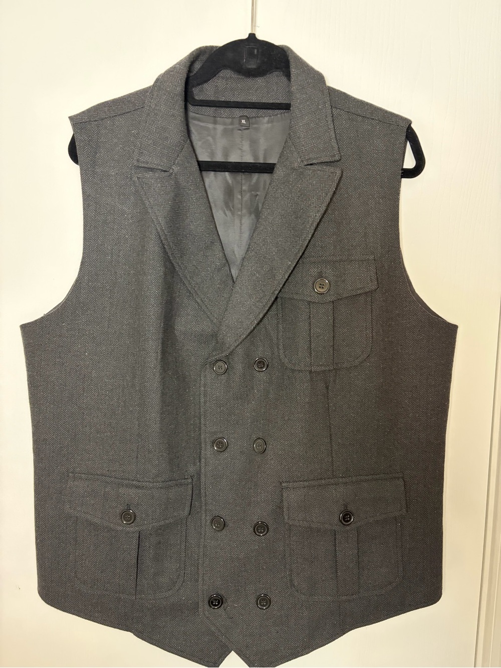 Men's Double-Breasted Gray Wool-Blend Vest